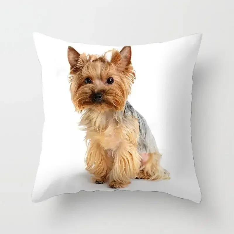 Cute Dog Print Pillowcase Bedroom Sofa Waist Cushion Cover Yorkshire Bichon Yorkshire Decoration Car Decorative Cushion