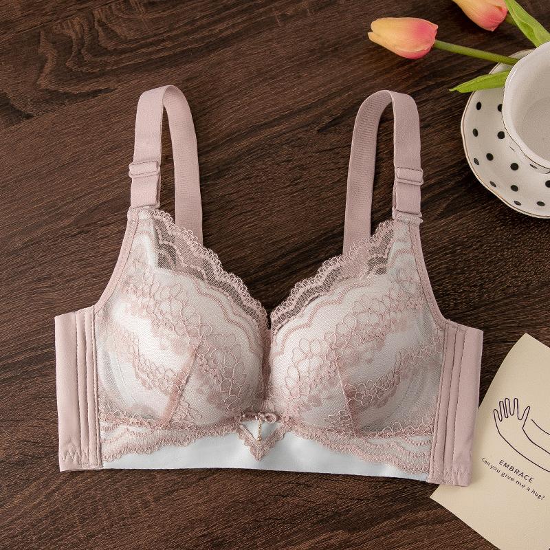 New Small Chest Gathering Thickened Flat Chest Adjustment Type Closed Breast Upper Support Lace No Steel Ring Bra Cover