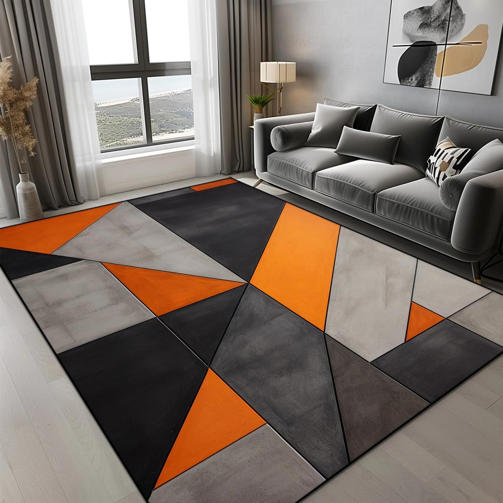Orange Geometric Carpet for Living Room Modern Luxury Decoration Home Rugs for Bedroom Big Size Non-slip Easy Cleaning Floor Mat
