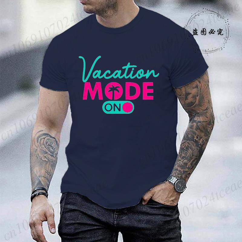 Vacation Mode On Printed Women Mens TShirt Oversized Travel Graphic Tees TShirts for Women Tees Streetwear Short Sleeve