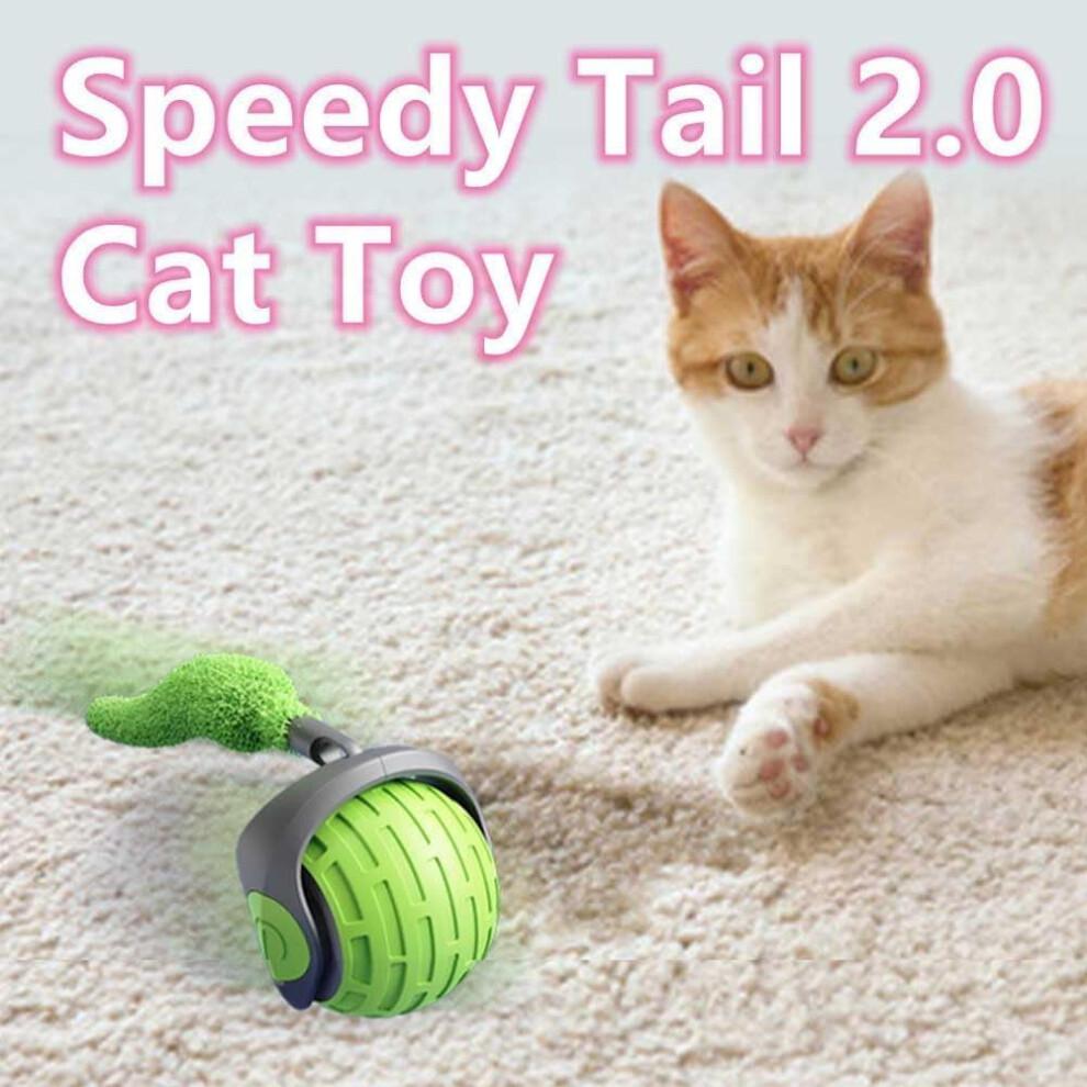 Speedy Tail 2.0 Automatic Moving Cat Toy Ball, Rechargeable Interactive Smart Ball with Replacement Tail (Green), compatible with Speedy Tail