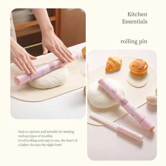 Rolling Pin with Dual Scale Markings And Built-in Pastry Cutter Non-Stick Surface Multifunctional Dough Roller for Cookies Pizza Pastries Baking Tool