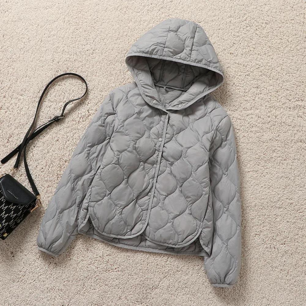 Damen Leichte Daunenjacke Mode Warm Winddicht Slim Weiße Entendaunen Kapuze Reife Damenjacke