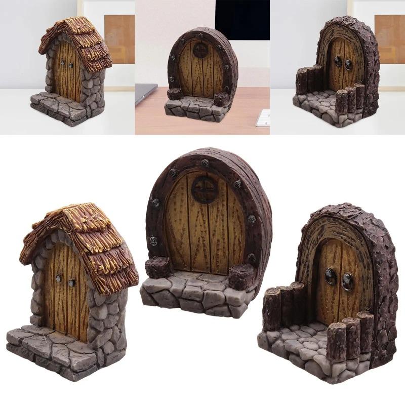 3pcs Miniature Resin Fairy Garden Door Mini Fairy Door and Windows for Trees Tree Stump Decor Ornaments Fairy House Fairies Door Kit Decoration