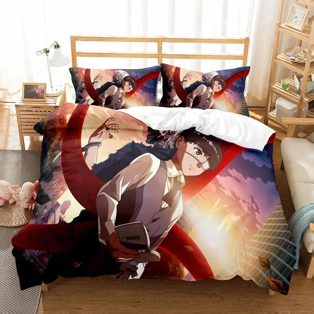 3D Print Anime Tokyo Ghoul Printed Bed Set Duvet Cover Pillowcase Bedding Set Bed Linen Sheet Quilt Cover Full Queen King Size