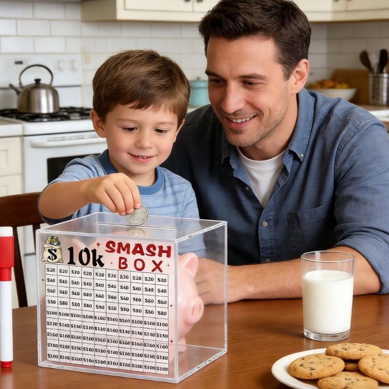 10K/20K Smash Box Money Saving Challenge,Clear Acrylic Piggy Banks Break To Open Cash Vaults,Cash and Coin Collection Box