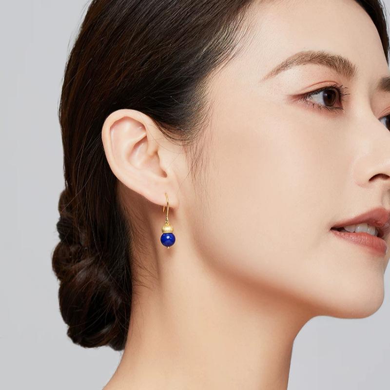 Personality, Fashion Temperament, Versatile Lapis Lazuli Sea Blue Pendant, Hanging Stud Earrings, Niche Simplicity, High-End Trend Earrings