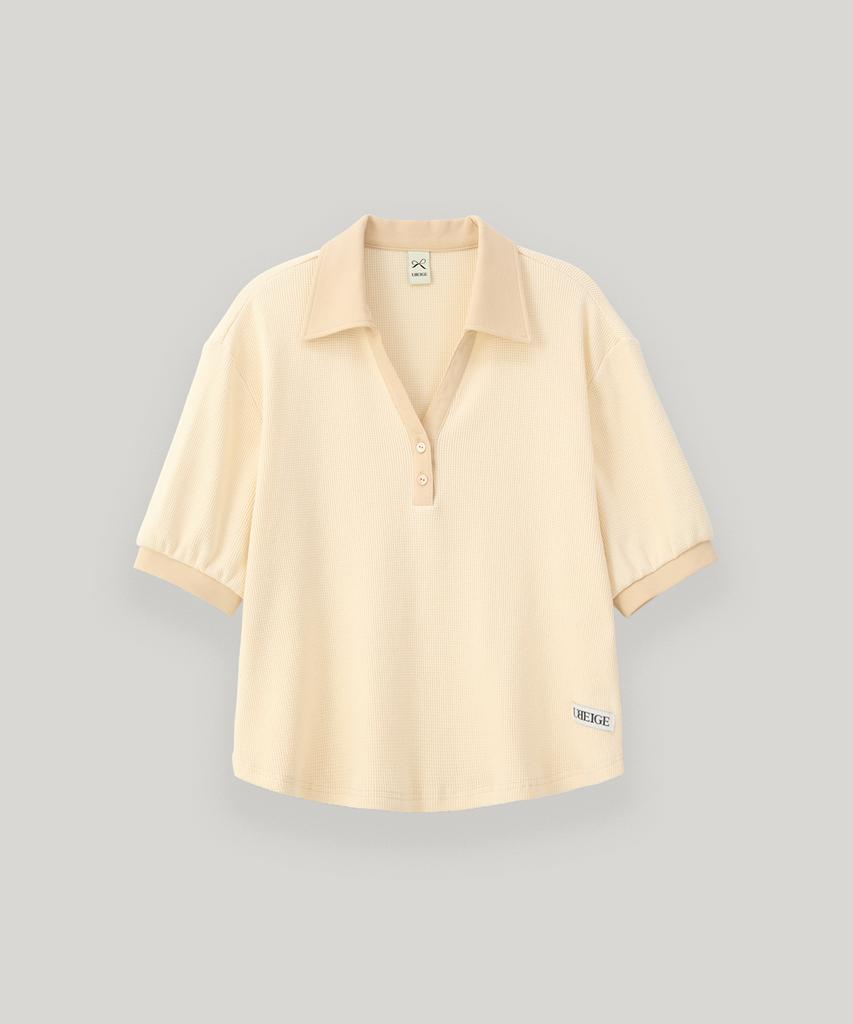 UBEIGE Half-Open Waffle Collar T-Shirt (Cream)
