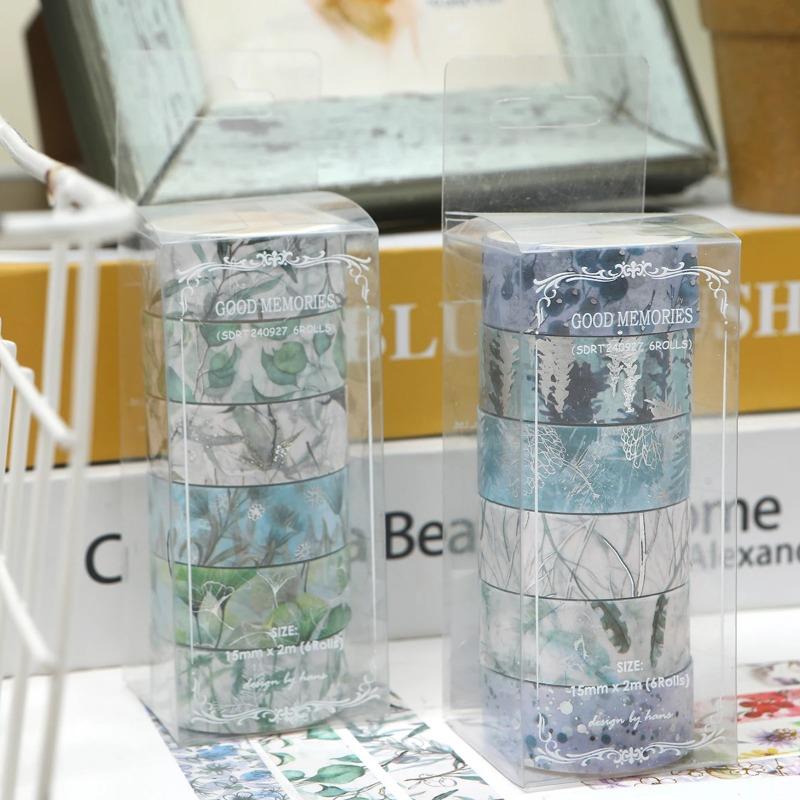 6 Rollos/caja de Cinta Washi de Planta Floral Adecuada para Decoración de Collage de Cuaderno DIY Un Regalo para Amigos Suministros de Aprendizaje