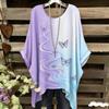 Damen Elegantes Bohemian Zweifarbiges T-Shirt - Herz & Blumendruck Mit Schmetterling Damenbekleidung Trend 2025 Grafik T-Shirts