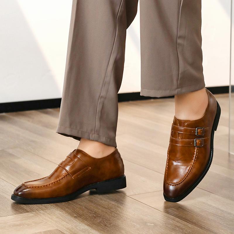 Fashion New Monk Strap Loafers New Men's Pointed Double Belt Buckle Leather Shoes Male Designer Formal Wedding Dress Homecoming Footwear