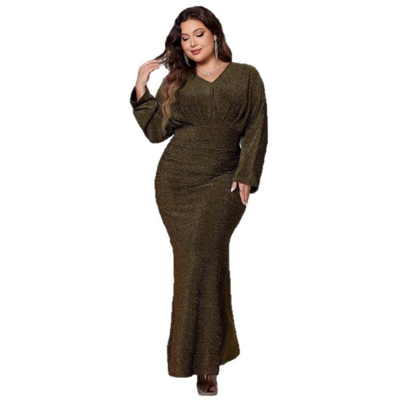 Sexy V Neck Long Sleeve Mermaid Evening Dress High Waist Plus Size