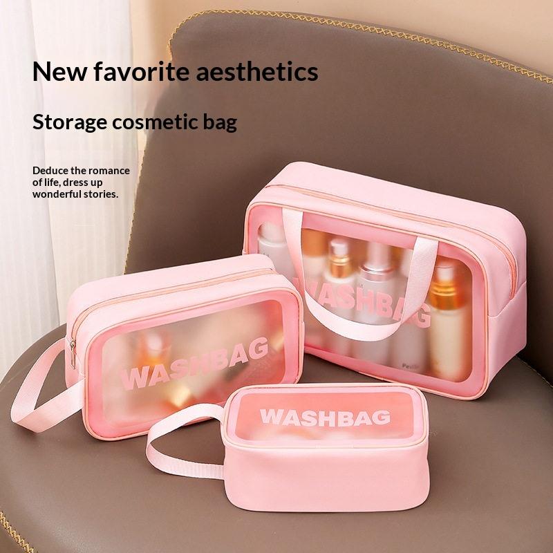 Dry-wet Separation Double Transparent PU Makeup Bag Portable Washing Bag Cosmetic Storage Bag Travel Fitness Swimming Essentials