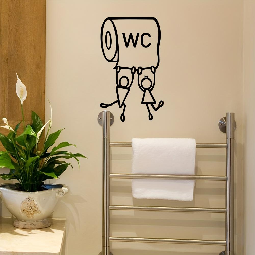 1pc Cartoon "WC" Vinyl Sticker Humorous Toilet Wall Art Glossy Finish Geometric Pattern Ideal for Bathroom Decor And Accessories