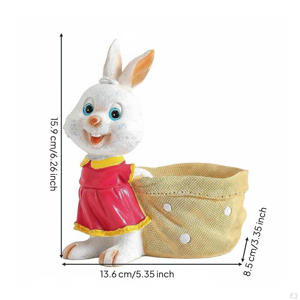Resin Hare Flowerpot Charming Pot Cartoon Statue Planter for Tabletop Yellow Basket Rabbit