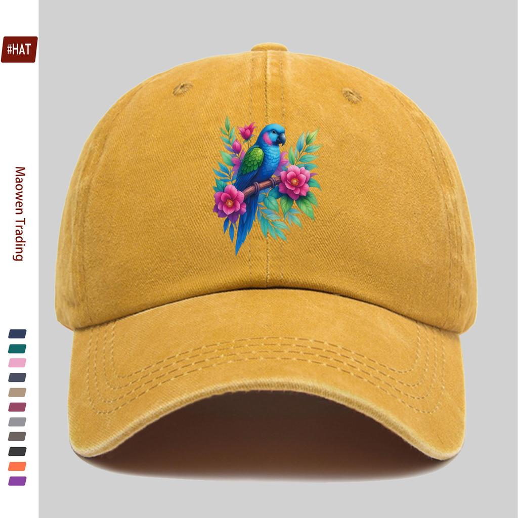 Pc Parrot And Floral Print Pattern Baseball Cap Fashion Decor Sun Hat for Casual Travel Lovers Truck Driver Papa Hat Comfort