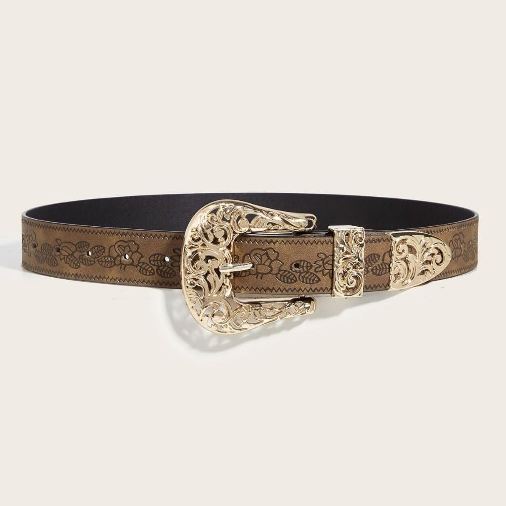 Metal Engraved Buckle Buckle Belt PU Leather Waistband Fashion Wide Waist Belt  for Men Women