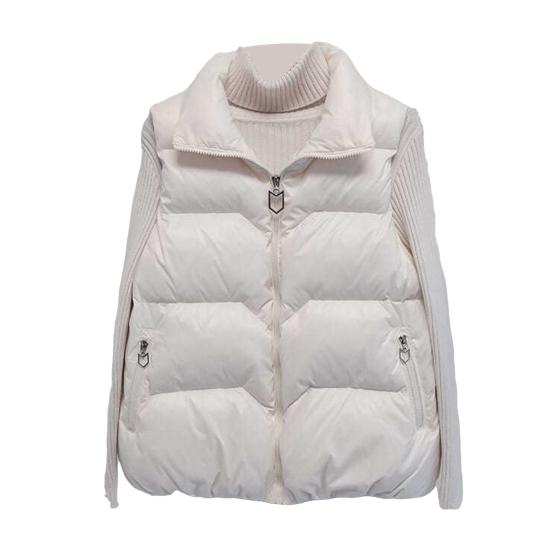 Damska zimowa kamizelka zapinana na zamek, gruby, wyściełany kołnierz ze stójką, ochrona szyi, bezrękawnik, kieszenie zapinane na zamek, jednolity kolor, kamizelka utrzymująca ciepło