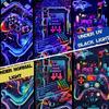 Galoker Blacklight Gaming Tapestry Cool Neon Game Controller Tapestry UV Reactive Gamer Player Wall Tapestries Funny Art Gaming Poster Tapestries