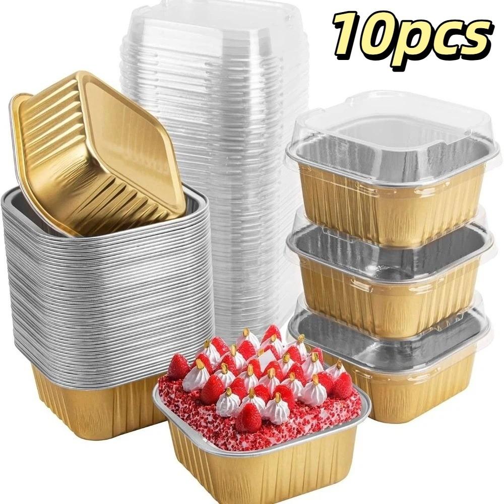 

10pcs/set New Non-Stick Aluminum Foil Baking Cups with Lids Square Shape Baking Pans Heat Resistant Muffin Boxes Kitchen Tool