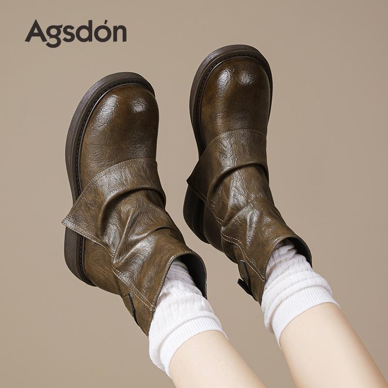 Augustine Martin Boots Women's 2025 New Autumn Platform Medium Boots Short Boots Maillard Brown Western Cowboy Boots