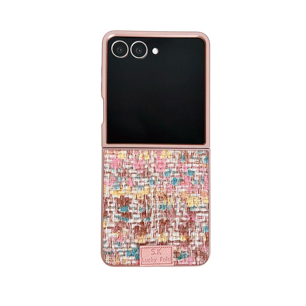Samsung Z Flip7 Iridescent Protective Case: Woven Texture with National Style Auspicious Clouds Embroidery for Women, fits Flip6/5/4.