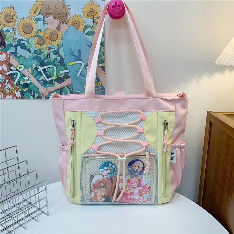 Gao Yan Niche Japanese Transparent Pain Bag Large-capacity Girl Multi-pocket Shoulder Messenger Bag College Student Class Tote Bag