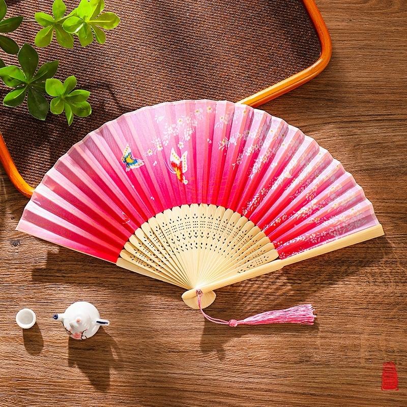 Traditional Chinese Sle Hand Fan Women's Qipao Dance Fan Portable Summer Small Foldable Fan Silk Material Bamboo Frame