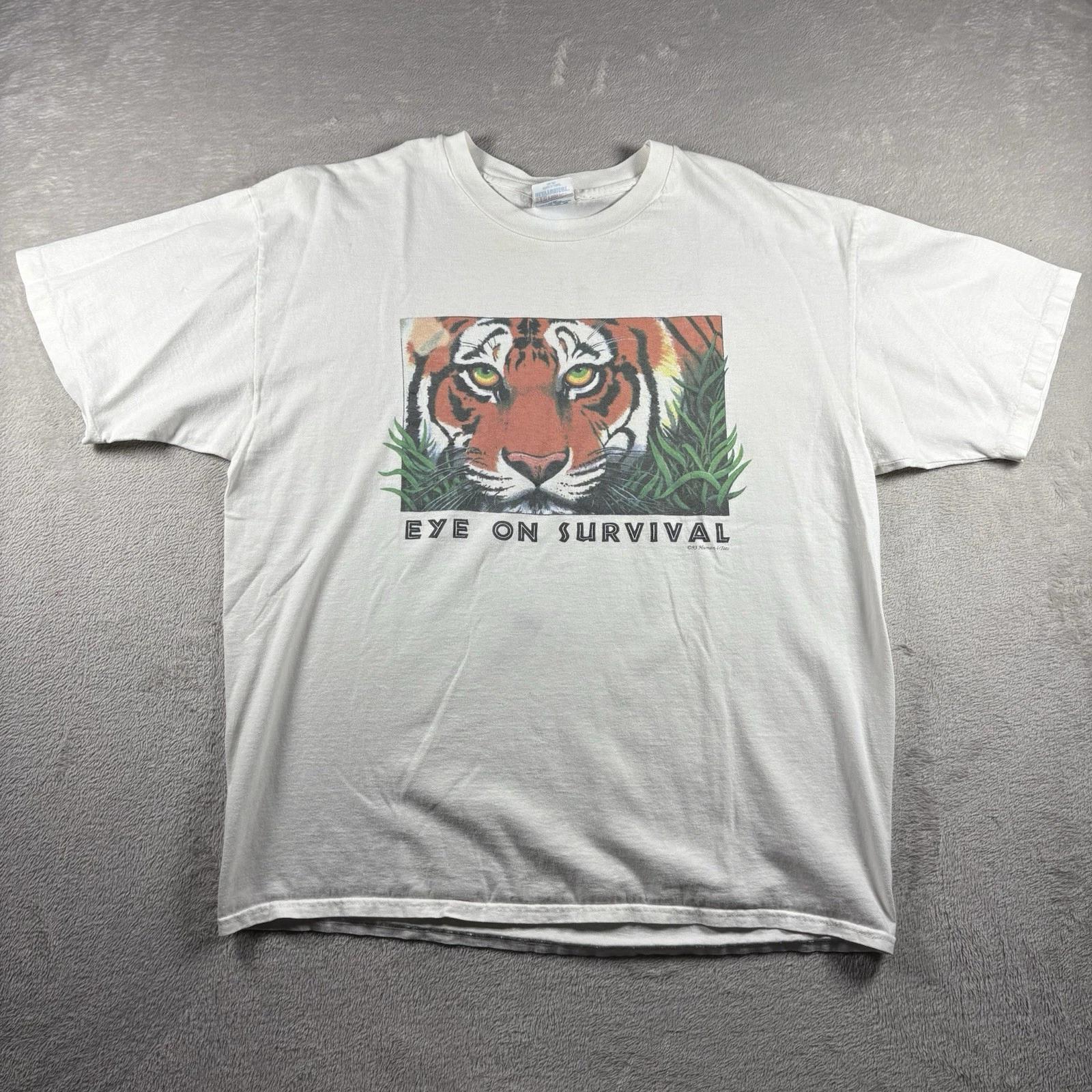 

Vintage 1993 Eye On Survival Tiger Men’s XL White Single Stitch Animal Tee #2A 2XL