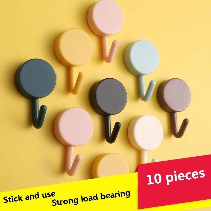 10Pcs Creative Macron Hook No Punching Storage Adhesive Hanging Behind Kitchen and Bathroom Doors Home Wall Mounted Key Hook