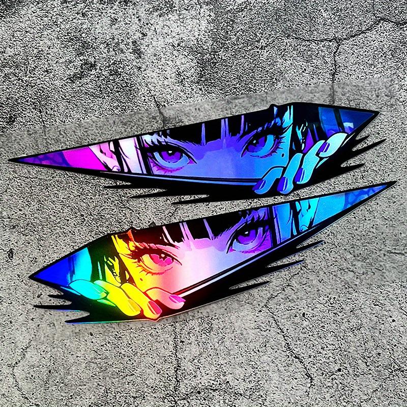 1pair Anime Eyes JDM Car Stickers Waterproof Moto Front Fairing Side Panels Fuel Tank Electric Scooter Auto Window Vinyl Decals