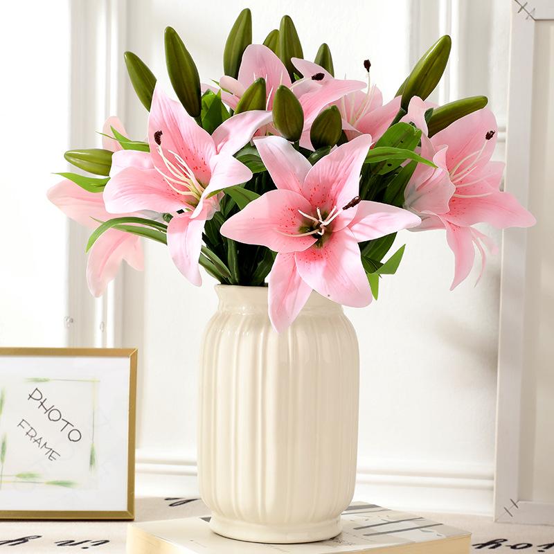 Simulated Lily Single Touch Film 3 Head Lily 1 Flower 2 Buds Home Wedding