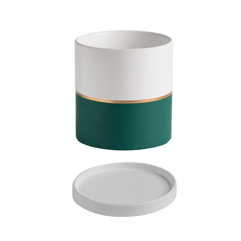 17/14/11cm Ceramic Flower Pots With Ceramic Tray for Indoor Succulent Plants Flower Cactus Office Home Garden Kitchen Decor Gift