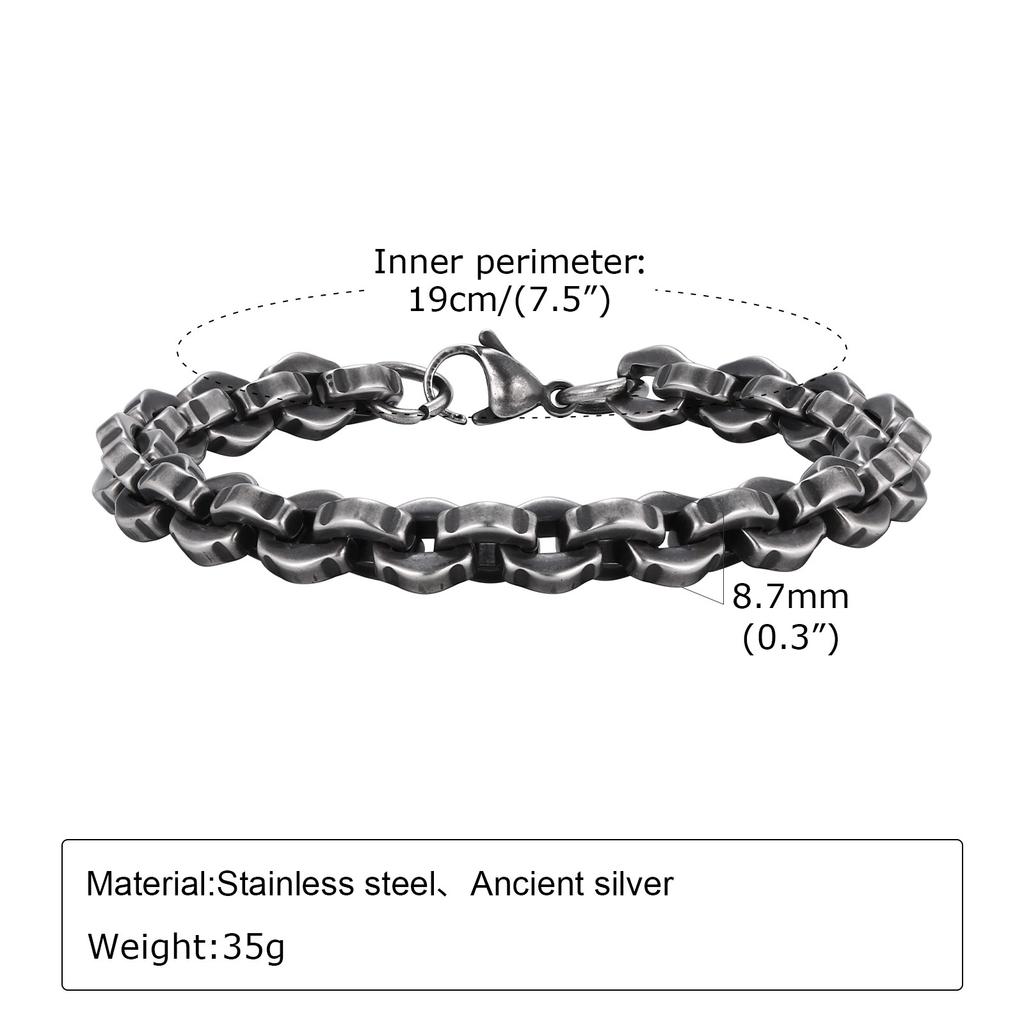 Retro Chain Bracelets for Men Boys,,Vintage Antique Stainless Steel Link Wristband,Classic Punk Zircon Gifts