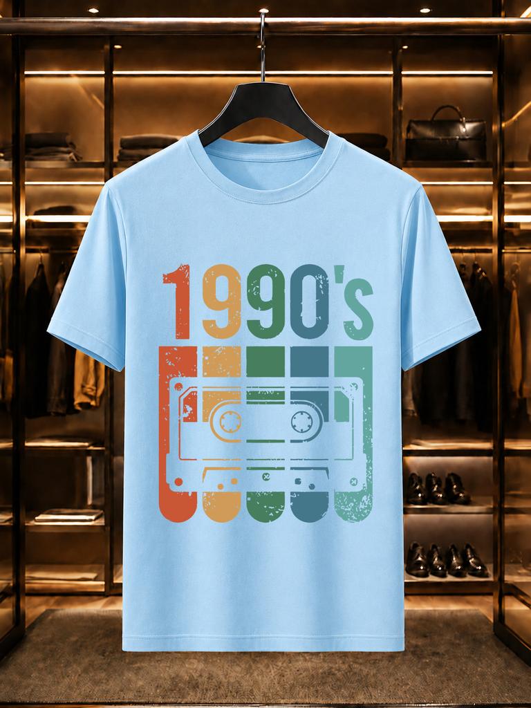 2026 New 100 Cotton Tshirt Vintage Rainbow 1990s Cassette Tape Distressed Print Retro Casual Short Sleeve