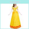 Elegantes Prinzessin Daisy Kostümkleid mit Handschuhen und Kopfschmuck für Halloween-Spaß