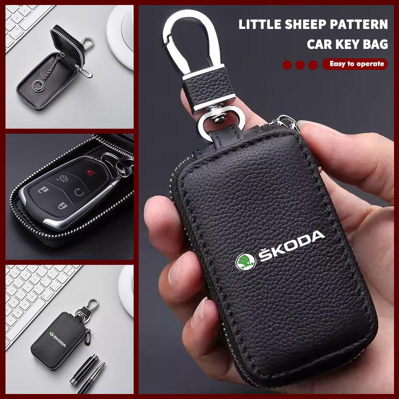 For Skoda Car Key Wallet Keys Organizer Bag Zipper Key Case Decoration Accessories Fabia 1 2 Octavia A7 RS Superb Rapid Yeti