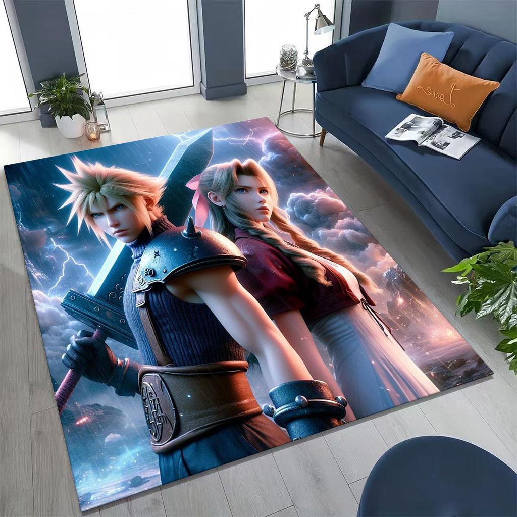 Cartoon Final Fantasy Sephiroth Cloud Tifa Game Rug for Bedroom Living Room Sofa Home Doormat Decor, Large Non-slip Floor Mat
