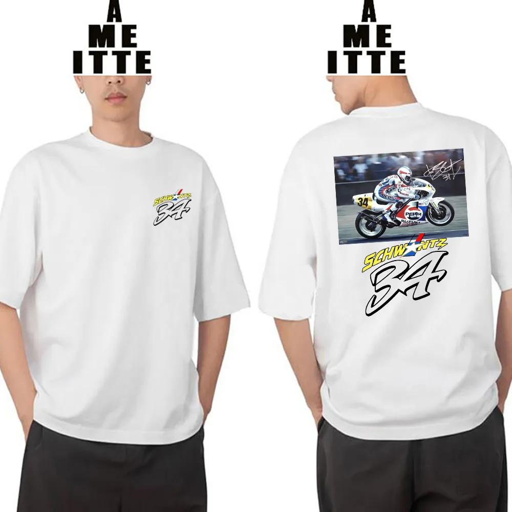 

Кевин Шванц 34 Легенда Гран-при Ретро Футболка Летняя Мужская С коротким рукавом GS Приключения Езда Спорт Белые Топы Мальчик Мотоциклист Футболки 4XL