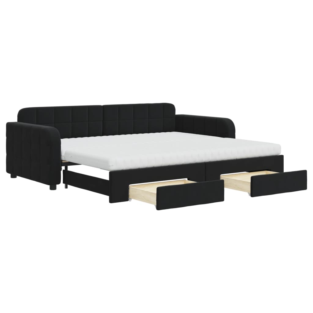 Extendable Daybed with Drawers Black 90x200 cm Velvet