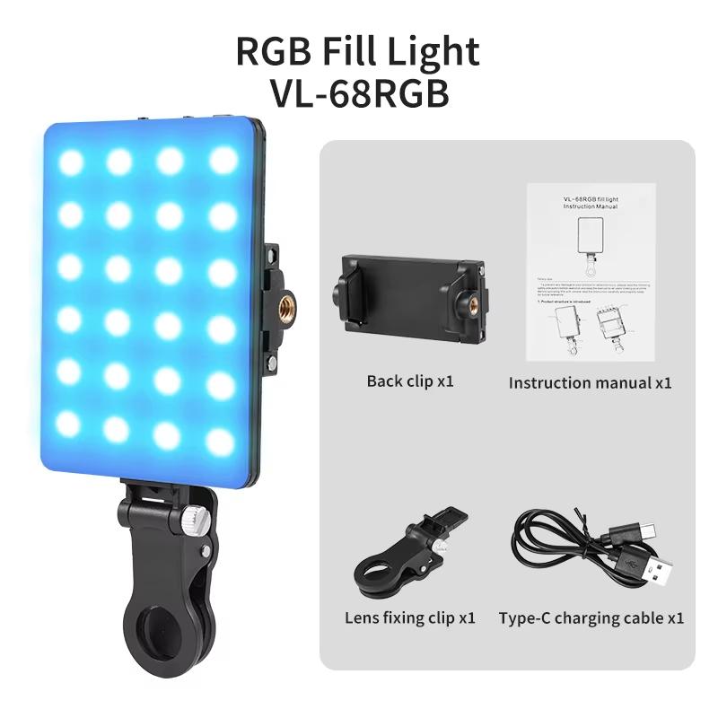 Mini RGB LED Aufhelllicht Clip-On Wiederaufladbare Videoleuchte mit 3 Modi Einstellbare Helligkeit für Telefon Tablet Laptop Live-Streaming Fotografie