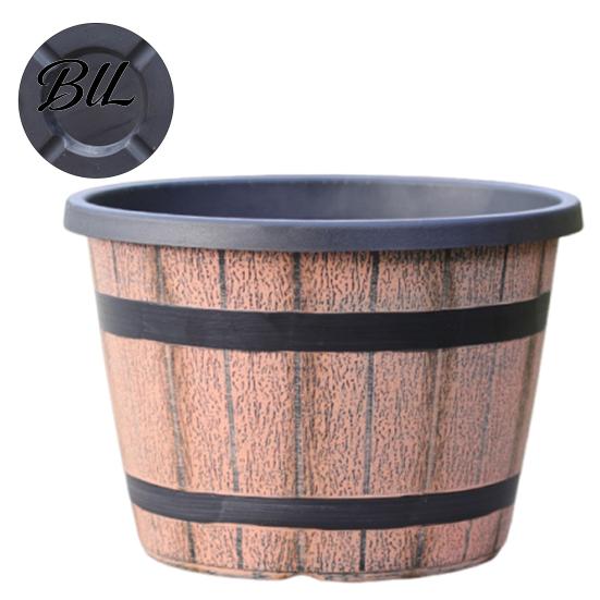Brown Rustic Plant Pot Flowerpot Barrel Style Pots with Built-In Drainage Holes 8" Plastic-Inspired Finish Extra-Large, Thick Planter for Patio Garden