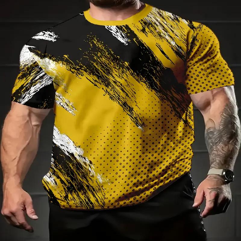 Męski modny T-shirt z krótkim rękawem z kontrastującymi kolorami, o swobodnym stylu ulicznym, z włókna poliestrowego, wygodny, odpowiedni na lato