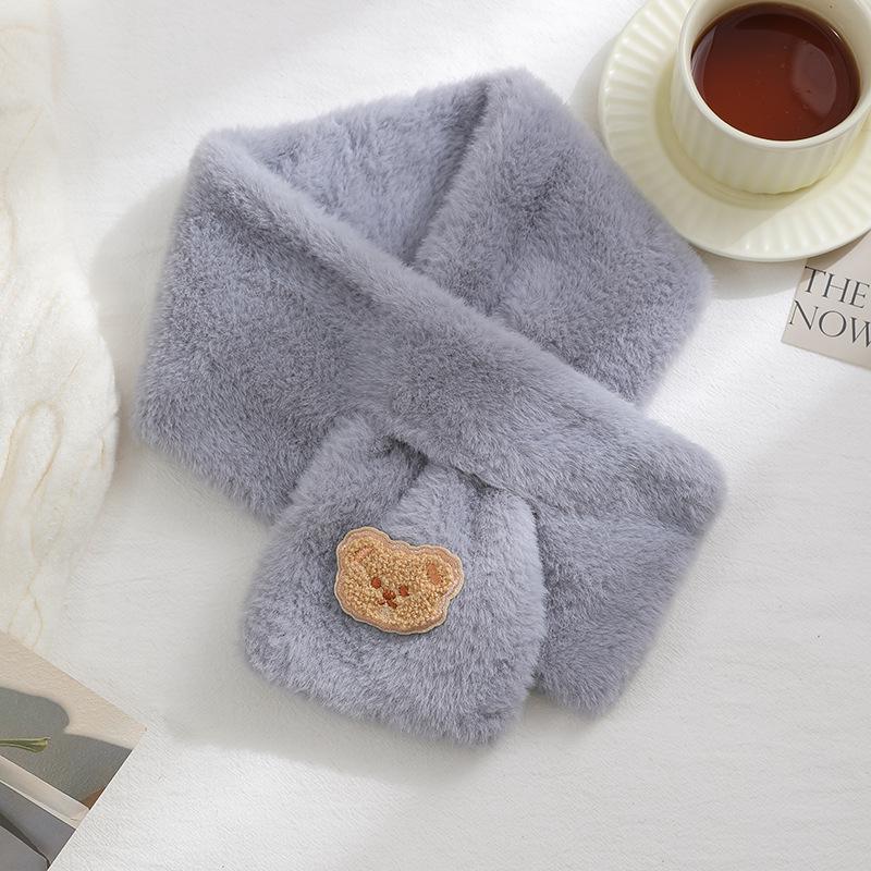 Women's Autumn Winter Cute Bear Plush Faux Mink Fur Scarf - Thick, Warm, Versatile Neck Warmer