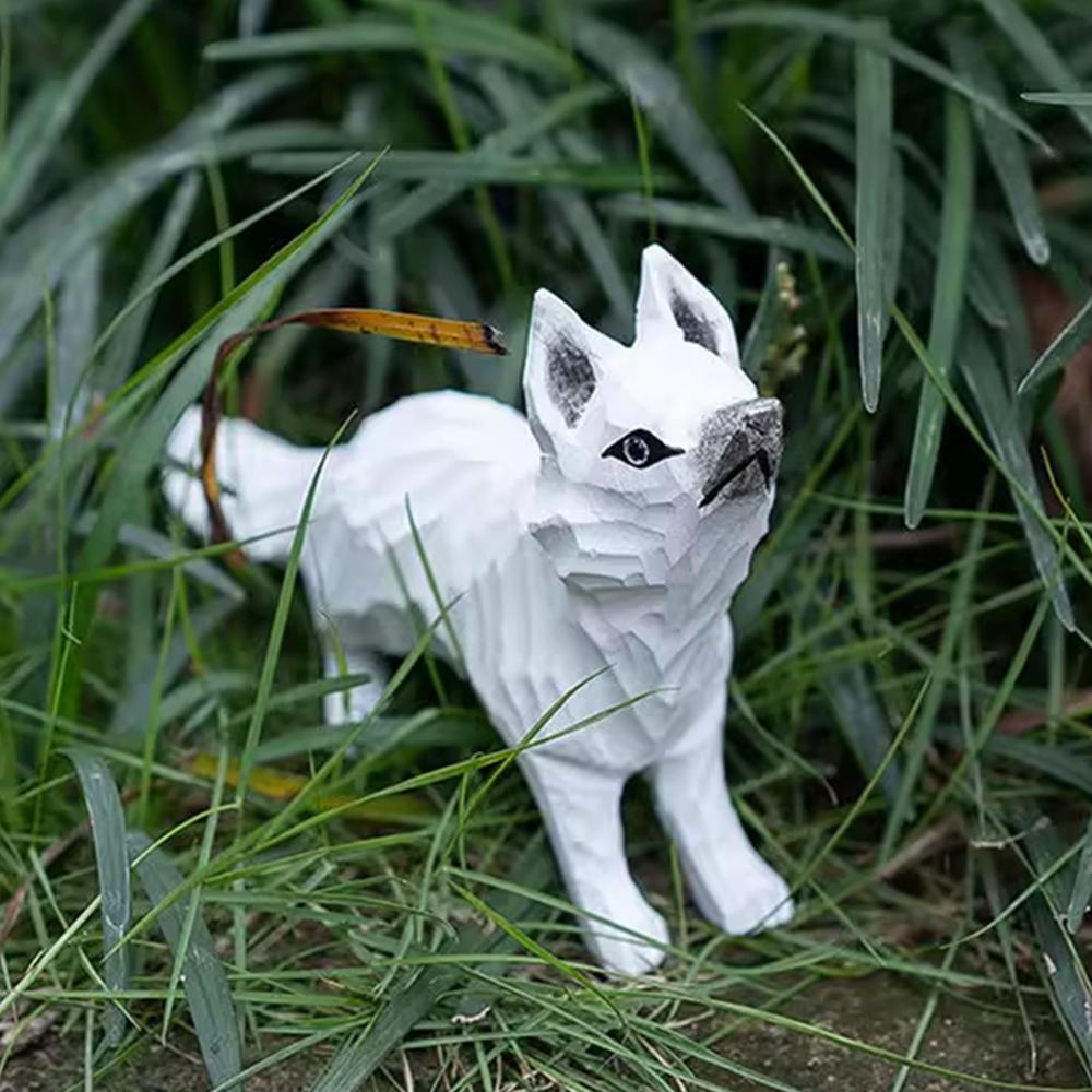 Handcrafted wood carving Fox Statue Cute Fox Figurines Desk Ornament Decorations Accessories Animal Sculpture Home Decor Crafts