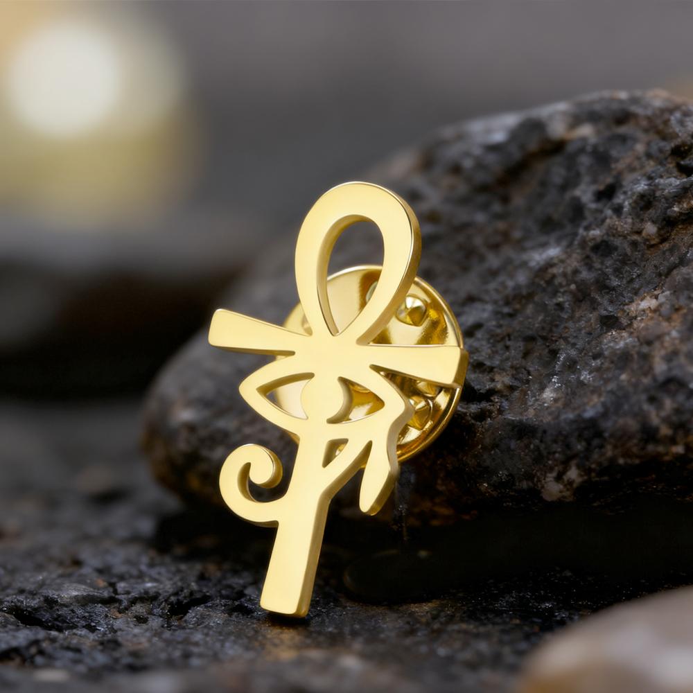 Dawapara Broszka Krzyż Ankh Starożytny Egipski Oko Horusa Przypinki do klapy Amulet Ochronny Biżuteria ze Stali Nierdzewnej