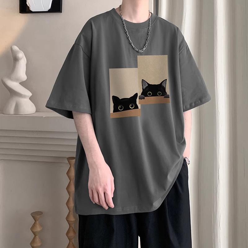 Men's Short-Sleeve Cotton Loose Print Round Neck Tee