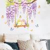 Watercolor Wisteria Birds Wall Decal, Self-Adhesive Residue-Free Window Sticker, Easy Apply Wall Sticker for Bedroom Kitchen Bathroom