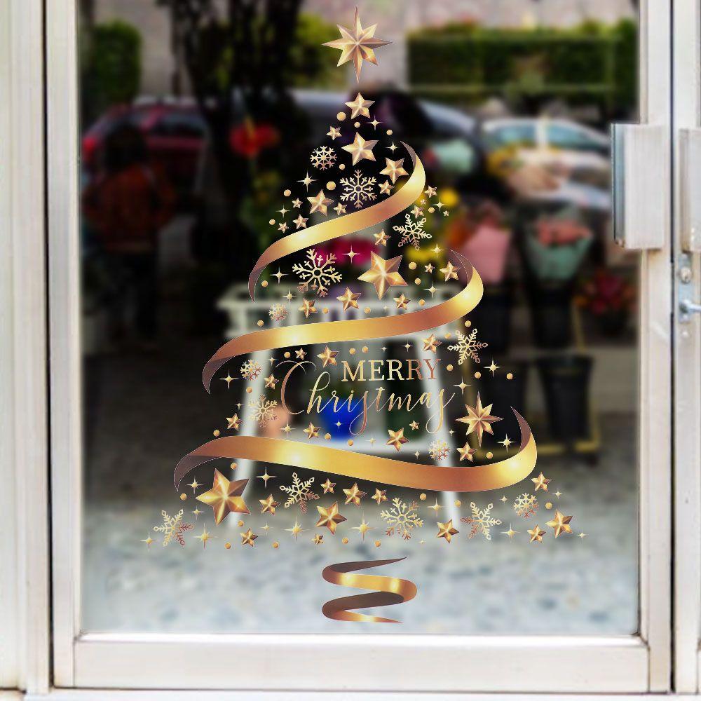 Home Decoration Large Christmas Tree Window Stickers Creative Golden Xmas Decals Waterproof Removable Wallpaper Holiday