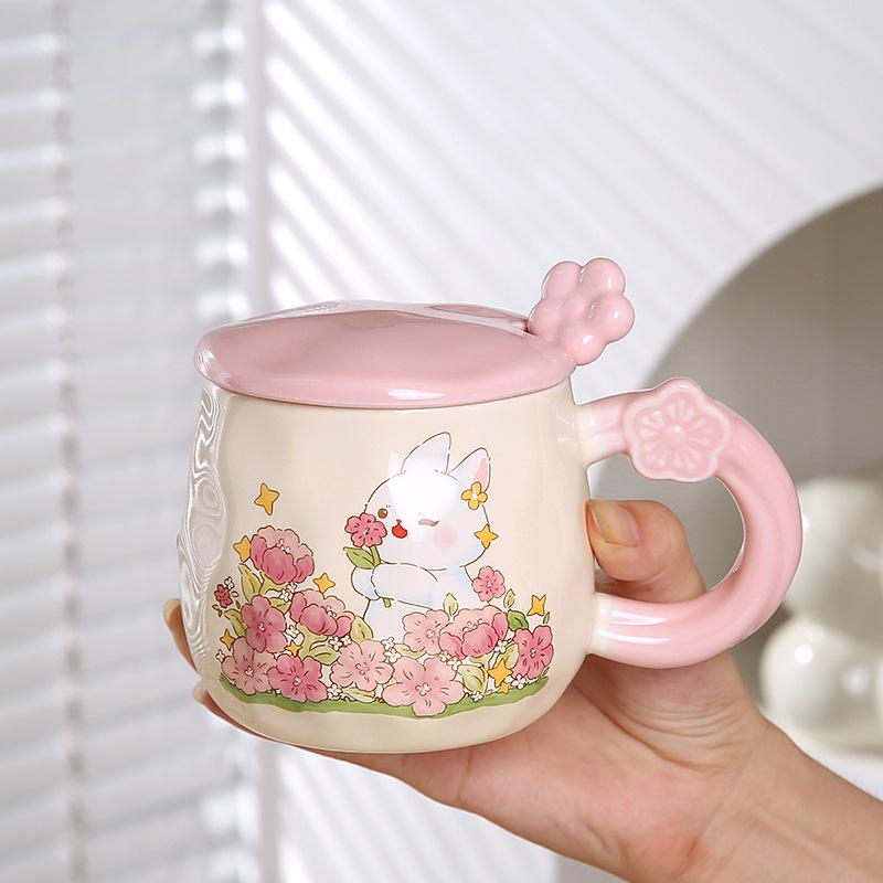 

Бытовой костюм с крышкой ложкой мультяшный милый животный керамическая чашка высокая ценность большая емкость кружка сувенир подарок чашка 390ML